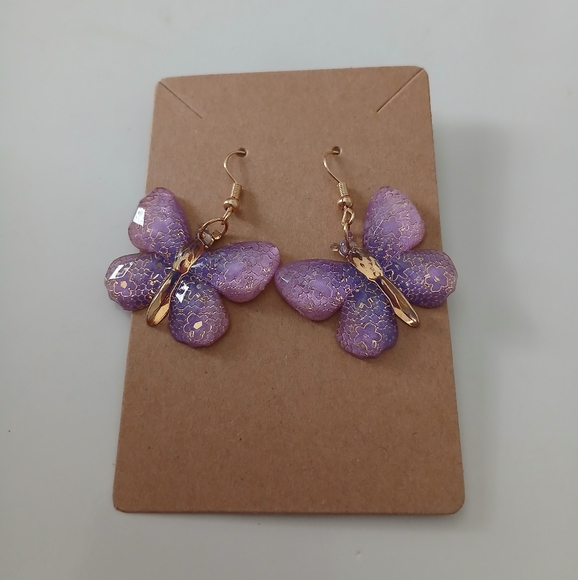Fashion Jewelry Lavender Butterfly Earrings - Picture 2 of 3